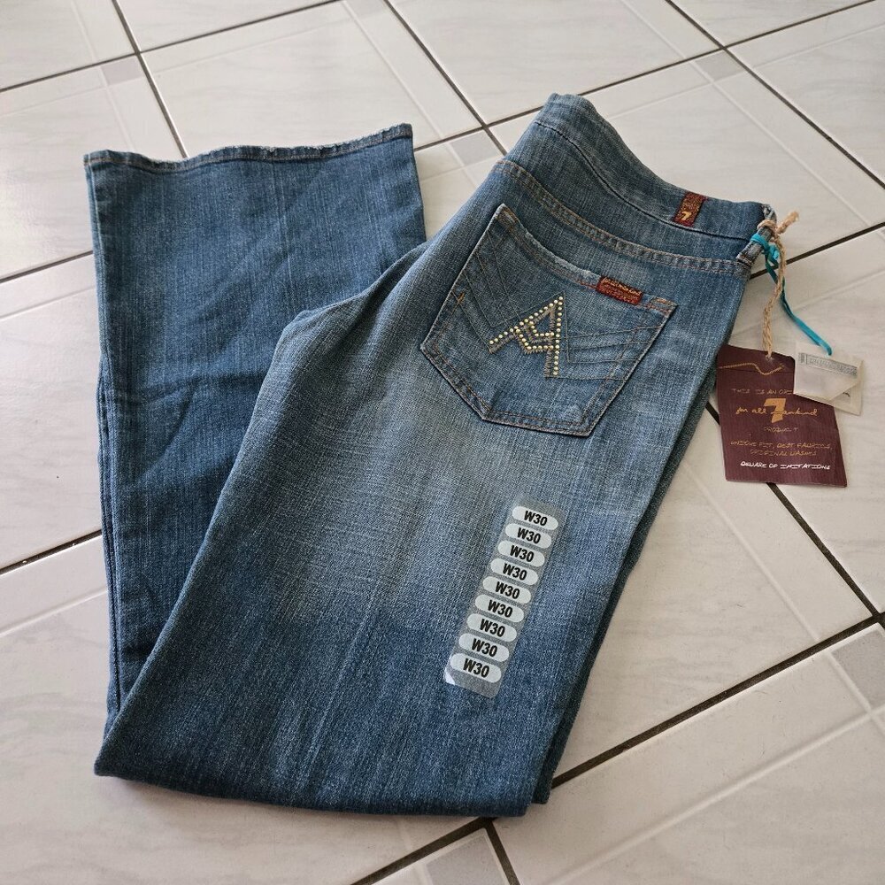 NWT 7 For All Mankind A Pocket Swarovski Crystal Bootcut Jeans 30